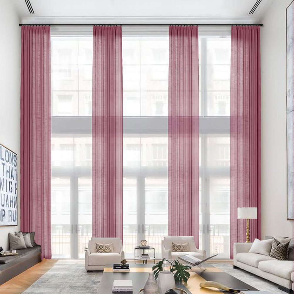 Frelement Pinch Pleat Faux Linen Curtains Drapery 108 Inches Extra Long Curtains for Loft High Ceiling Bedroom Light Filtering Window Treatments, 50" W x 108" L, 2 Panels, Rose