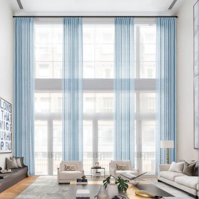 Frelement Pinch Pleat Faux Linen Curtains Drapery 108 Inches Extra Long Curtains for Loft High Ceiling Bedroom Light Filtering Window Treatments, 50" W x 108" L, 2 Panels, Niagara Mist