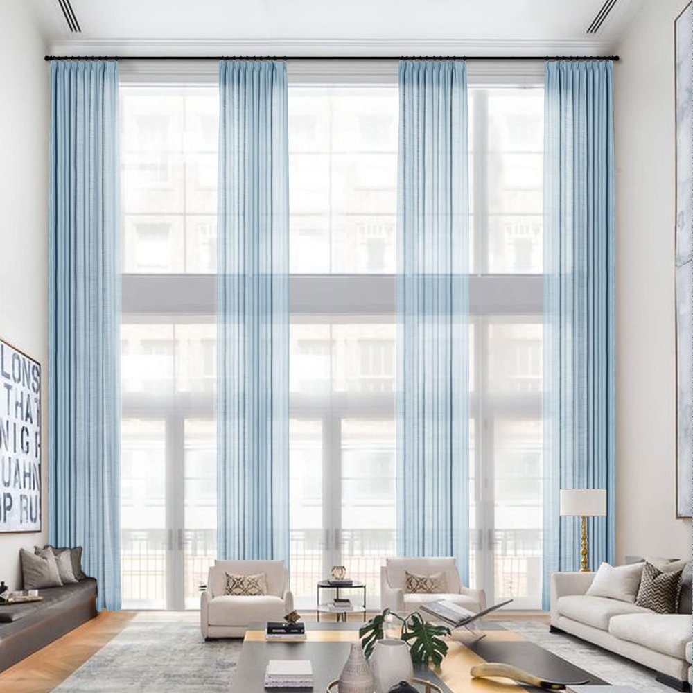 Frelement Pinch Pleat Faux Linen Curtains Drapery 108 Inches Extra Long Curtains for Loft High Ceiling Bedroom Light Filtering Window Treatments, 50" W x 108" L, 2 Panels, Niagara Mist