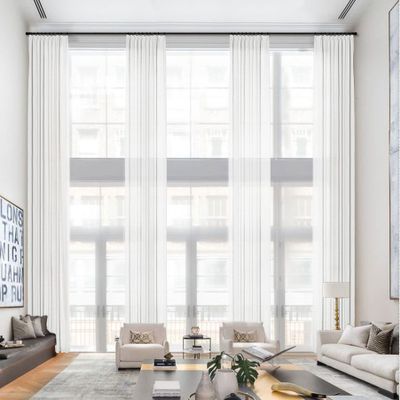 Frelement Pinch Pleat Faux Linen Curtains Drapery 108 Inches Extra Long Curtains for Loft High Ceiling Bedroom Light Filtering Window Treatments, 50" W x 108" L, 2 Panels, White