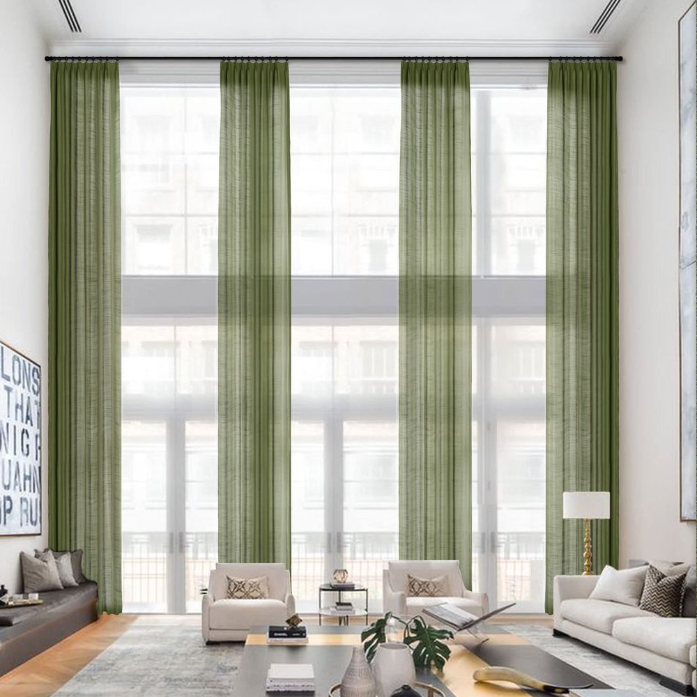 Frelement Pinch Pleat Faux Linen Curtains Drapery 108 Inches Extra Long Curtains for Loft High Ceiling Bedroom Light Filtering Window Treatments, 50" W x 108" L, 2 Panels, Turtle Green