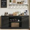4ever2buy Farmhouse Coffee Bar Cabinet with Storage, 59'' Kitchen Buffet Cabinet with Sliding Barn Door, Coffee Bar Table with for Living Dining Room, Espresso view 1