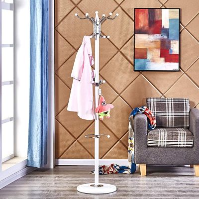 LOYALHEARTDY Metal Coat Rack Stand Hat Rack Freestanding Coat Stand Disc Base Hat Hanger Tree 16 Hook for Scarves, Handbags, Umbrellas, Keys (White)