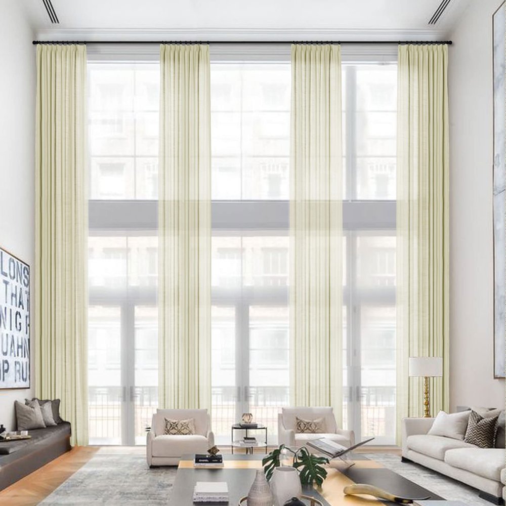Frelement Pinch Pleat Faux Linen Curtains Drapery 108 Inches Extra Long Curtains for Loft High Ceiling Bedroom Light Filtering Window Treatments, 50" W x 108" L, 2 Panels, Beige