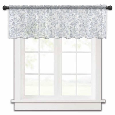BOBOWUNY Vintage Grey Sheer Window Valance Rod Pocket Valance Curtain, Natural Wildflowers Plant Leaves Semi Sheer Drapery for Bedroom Kitchen Window Decor Curtains, 1 Panel 54"x18"