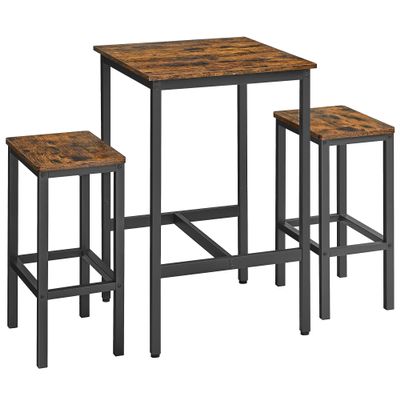 VASAGLE Bar Table and Chairs Set, Square Table with 2 Stools, Dining Pub Set for 2, Space Saving for Kitchen Breakfast, Living Room, Rustic Brown and Ink Black