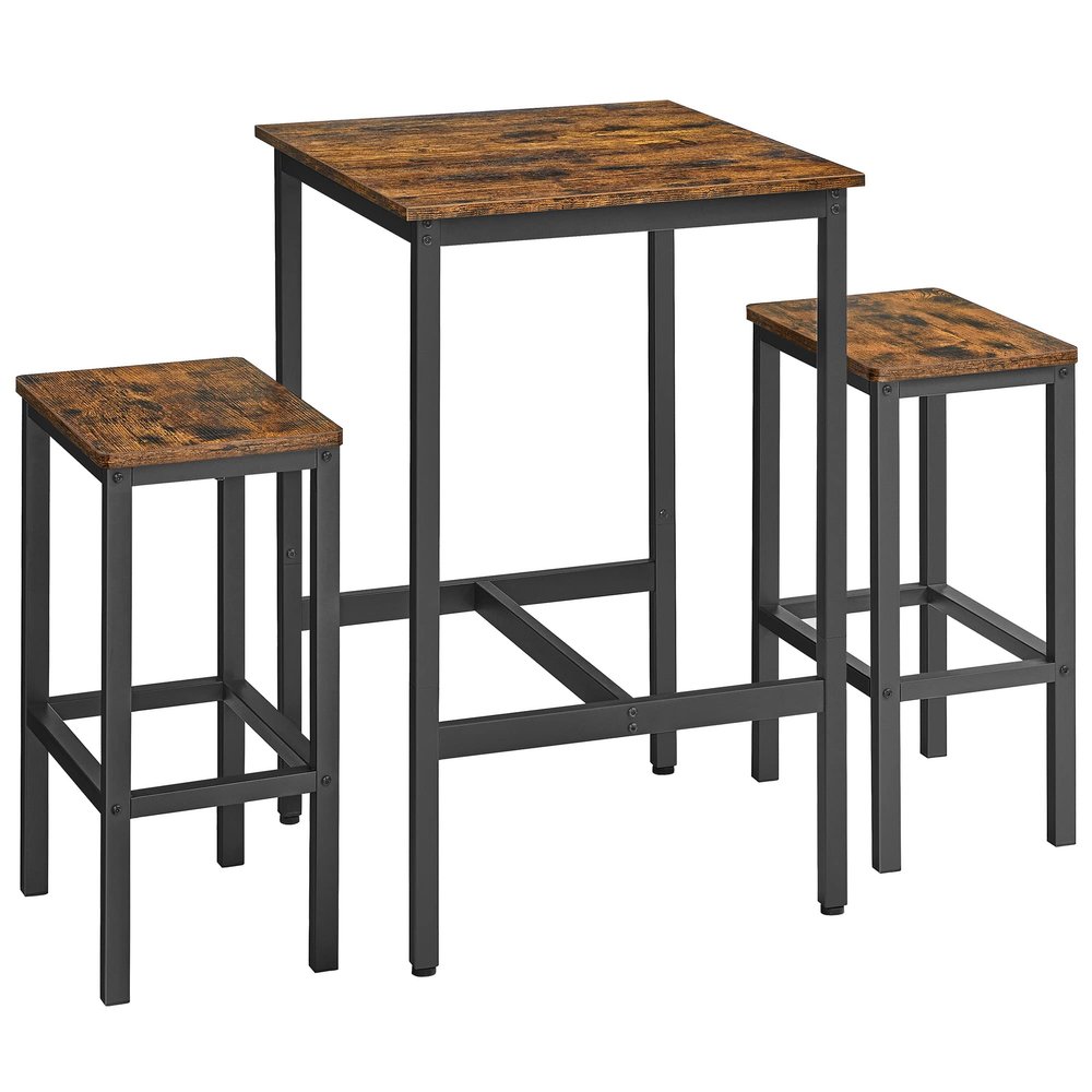 VASAGLE Bar Table and Chairs Set, Square Table with 2 Stools, Dining Pub Set for 2, Space Saving for Kitchen Breakfast, Living Room, Rustic Brown and Ink Black