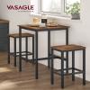 VASAGLE Bar Table and Chairs Set, Square Table with 2 Stools, Dining Pub Set for 2, Space Saving for Kitchen Breakfast, Living Room, Rustic Brown and Ink Black view 2