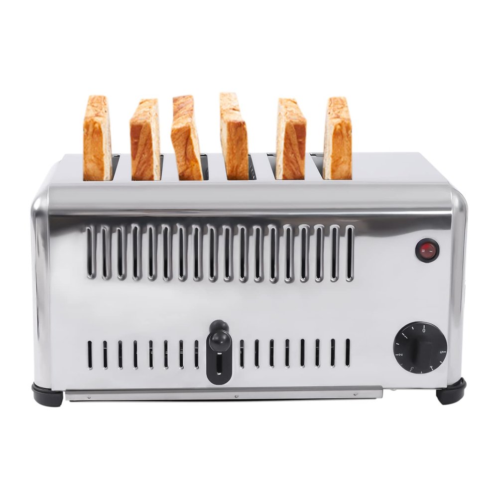 6-Slice Toaster Bread Baking Machine, 1-5 minute Timing Stainless Steel 1680W Commercial Electric Countertop Toaster with Extra Wide Slots & Crumb Tray for Toasting Bagels, Breads, Waffles & More