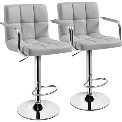 Yaheetech Bar Stools Set of 2, PU Leather Adjustable Swivel Barstools, Hydraulic Kitchen Counter Height Bar Chairs with Armrest and Back for Kitchen, Dining Room, Light Grey