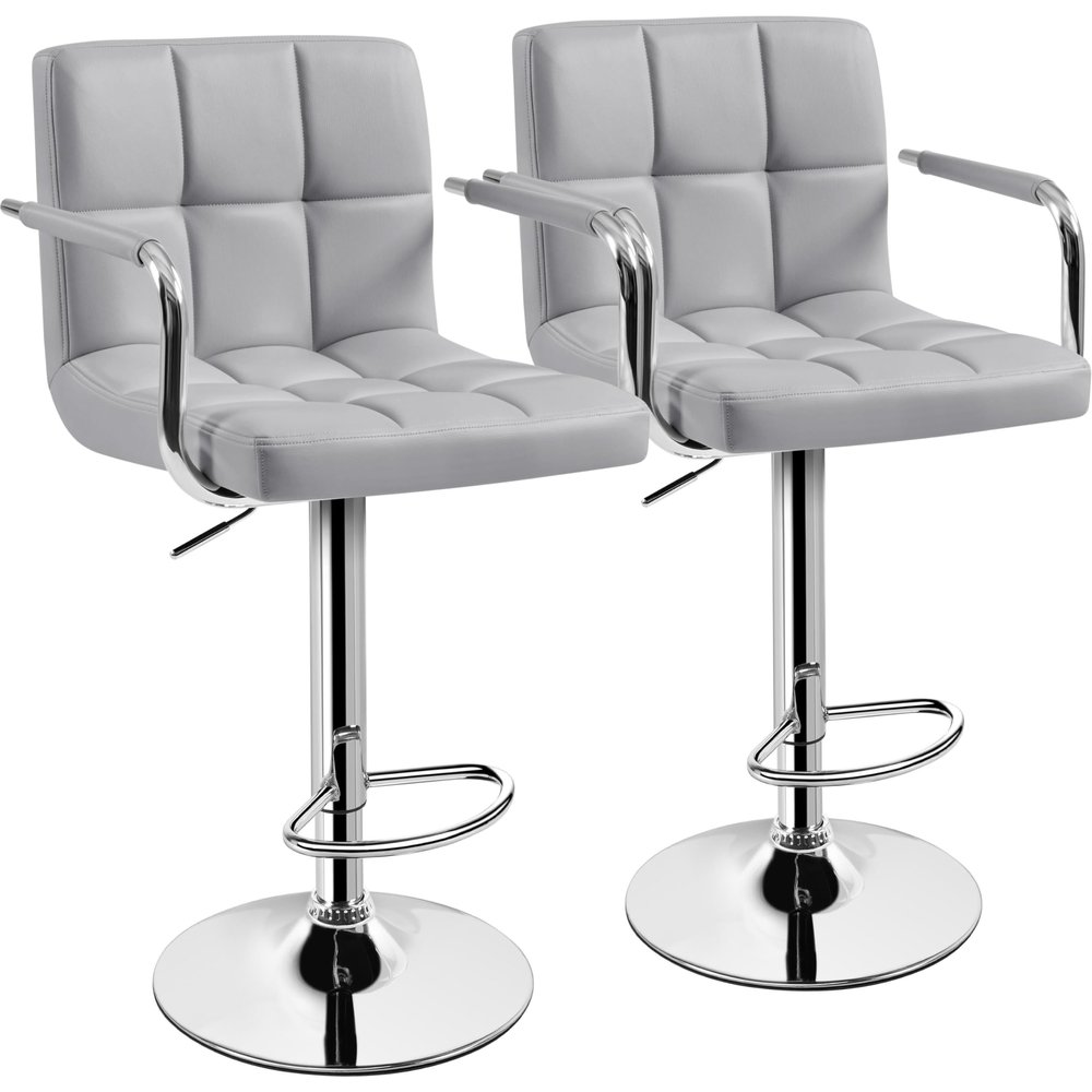 Yaheetech Bar Stools Set of 2, PU Leather Adjustable Swivel Barstools, Hydraulic Kitchen Counter Height Bar Chairs with Armrest and Back for Kitchen, Dining Room, Light Grey