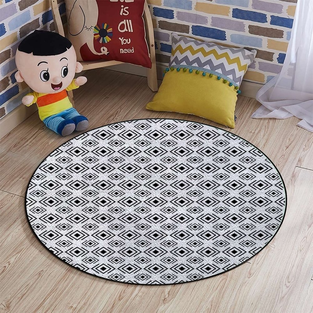 Abstract Chair Mat for Hardwood Floor Round Floor Mats for Office Chair Computer Gaming Desk Mat for Rolling Chair Non-Slip Gaming Rug Geometric Vertical Square Shaped,Black White Diameter 60 in