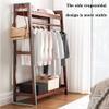 Coat Rack with Storage with 2 Side Hooks, Easy to Assemble, Clothes Hanging Rack with 4 Shelf (Log Color) view 2