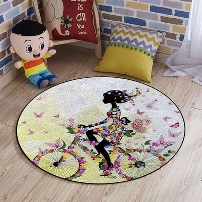 Bicycle Girl Office Chair Mat Non Slip Round Floor Mat for Hardwood Floor and Protector for Rolling Chair Flowers Butterflies Leaves Branches Image,Multicolor Diameter 60 in