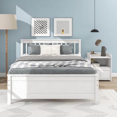 CNANXU Twin Size Platform Bed with a Nightstand, Wooden Twin Bed Frame with Headboard and Footboard for Boys,Girls,Teens,Adults, No Box Spring Required (White, Full)