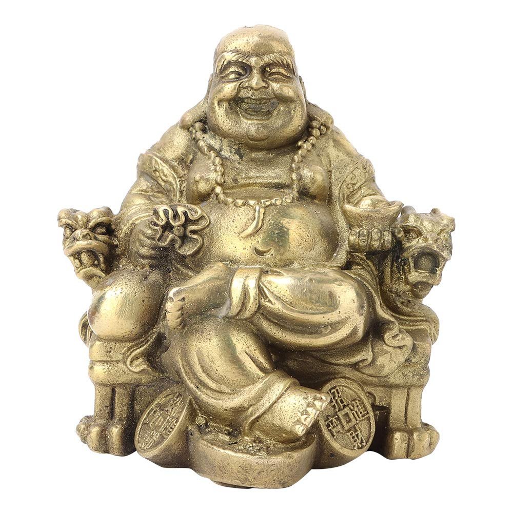 2.95in Feng Shui Handmade Maitreya Laughing Buddha Statue Pure Brass Maitreya Figurine Geomantic Collection Symbol Of Wealth and Luck Desktop Decorative Ornament