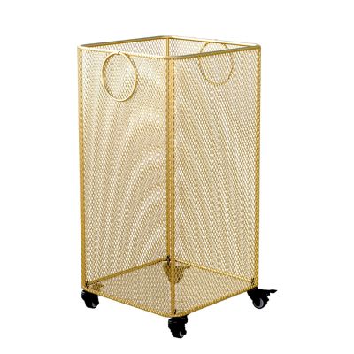 ZAQYCM Square Dirty Clothes Hamper Gold, Sturdy Metal Laundry Basket with Wheels and Handle, Home Apartment Bedroom Bathroom Hotel Restaurant Corner Narrow Laundry Bin Baskets (Color : 30x30x55cm)