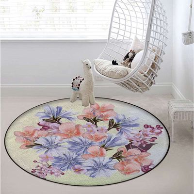 Abstract Round Office Chair Mats Home Rolling Gaming Chair Mat Anti-Slip Hardwood Floor Mats Carpeted Floor Protector Mats Modern Romantic Floral Design,Pink Purple Diameter 35.5 in