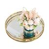 9.81.7in Round Decorative Mirror Tray American Style Makeup Organizer Jewelry Organizer Serving Tray with Decorative Geometric Shape Side for Whiskey Decanter, Vanity Set, Perfume Tray view 1