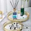 9.81.7in Round Decorative Mirror Tray American Style Makeup Organizer Jewelry Organizer Serving Tray with Decorative Geometric Shape Side for Whiskey Decanter, Vanity Set, Perfume Tray view 4