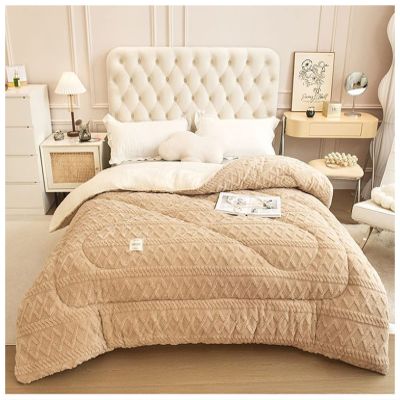 ZTGL 3-Layer Fluffy Plush Blanket - Twin Full Queen Size Bed Blanket/Quilt, Fall Winter Thick Warm Jacquard Coral Fleece Blanket Quilt Core Throw Blankets for Bed Sofa Couch,B,220x240cm/5kg