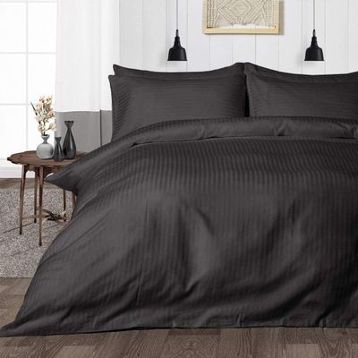 British Linen's - 100% Egyptian Cotton Duvet Cover Set, 3 Piece Luxury Soft Comforter Bedding Set with Zipper Closure & 600 Thread Count Quilt Cover Sets - Dark Grey Stripe, Queen.