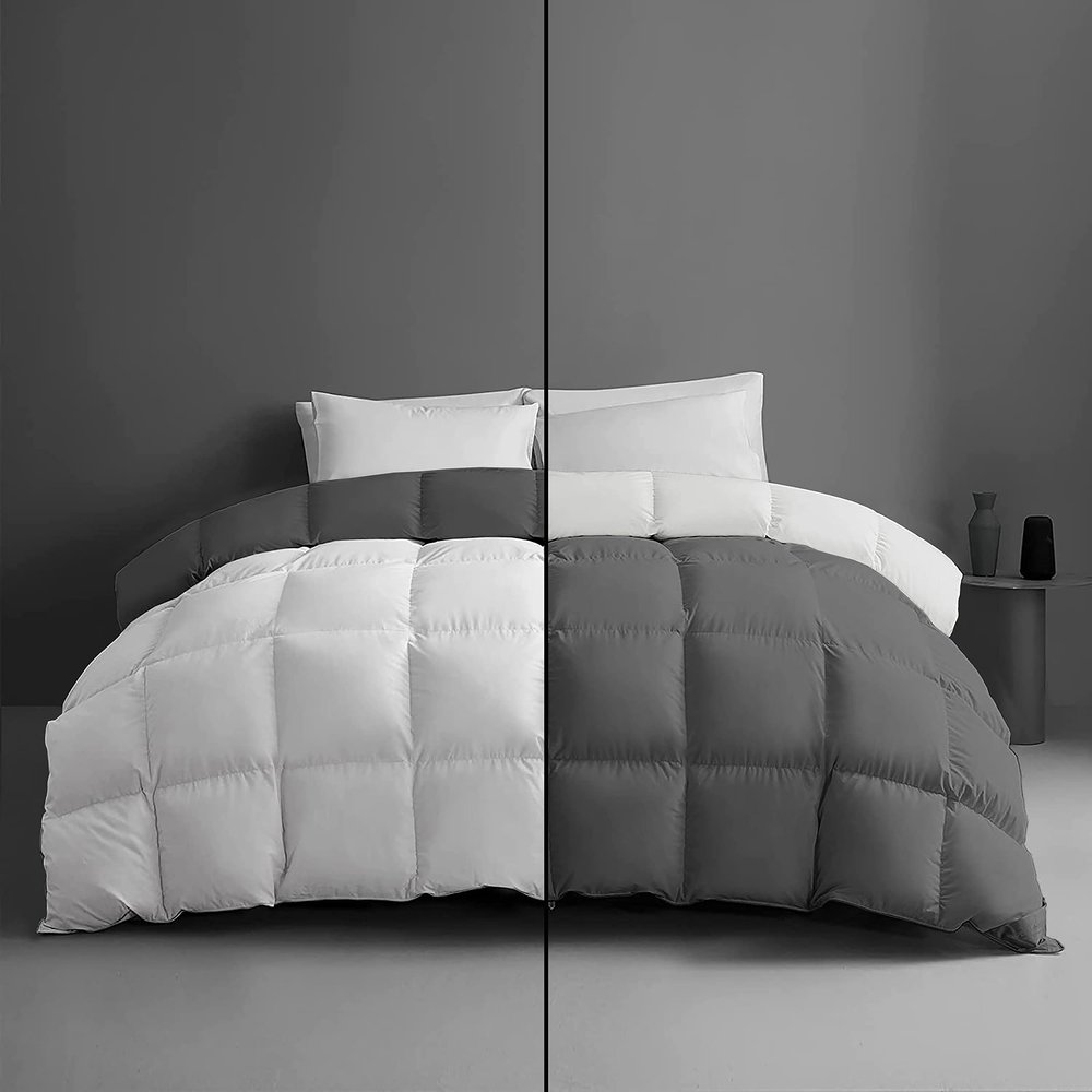 1-Piece Microfiber Comforter Oversized King - Super Soft 500GSM Lightweight 6 Corner Ties Premium Quality Down Alternative Winter Comforter- Oversized King (120" X 98") Colour-White/Dark Grey