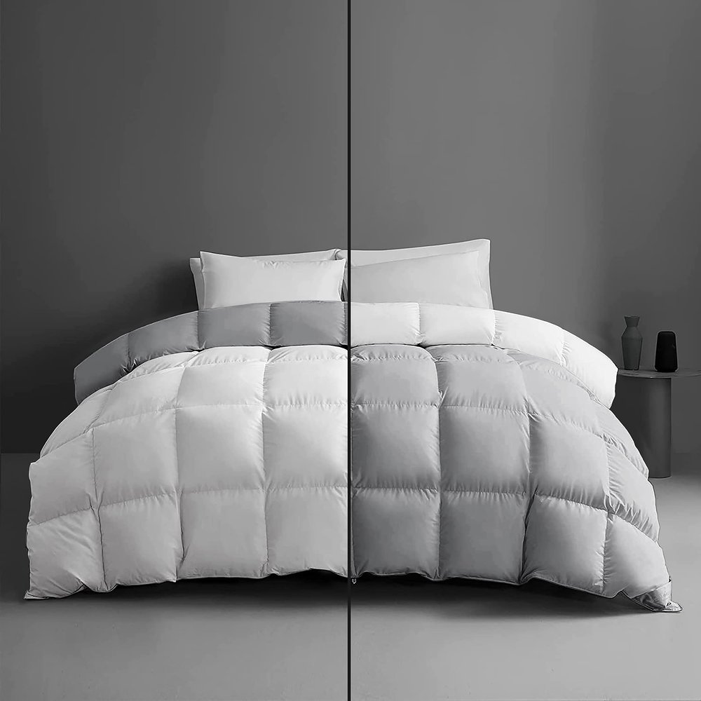 1-Piece Microfiber Comforter Oversized King - Super Soft 500GSM Lightweight 6 Corner Ties Premium Quality Down Alternative Winter Comforter- Oversized King (120" X 98") Colour-Light Grey/White
