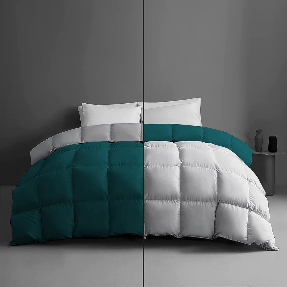 1-Piece Microfiber Comforter Oversized King - Super Soft 500GSM Lightweight 6 Corner Ties Premium Quality Down Alternative Winter Comforter- Oversized King (120" X 98") Colour-Light Grey/Teal