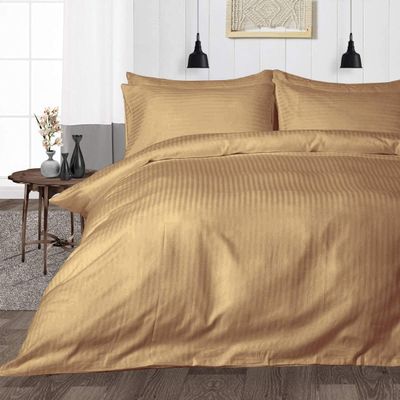 British Linen's - 100% Egyptian Cotton Duvet Cover Set, 3 Piece Luxury Soft Comforter Bedding Set with Zipper Closure & 400 Thread Count Quilt Cover Sets - Taupe Stripe, Queen.