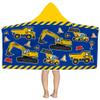 Kids Beach Towel With Hood - Excavators Vehicles Engineering Theme for Boys Girls, Microfiber Soft Bath Poncho Bathrobe Wrap Robe for Swim Pool - Cool Children's Gift view 1