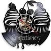 Black Vinyl Wall Clock 12Inch Foods Design Vinyl Record Wall Clock Modern Dersert Decorative Kitchen Hanging Watch Handmade Wall Decor Cake Lover Gifts view 1
