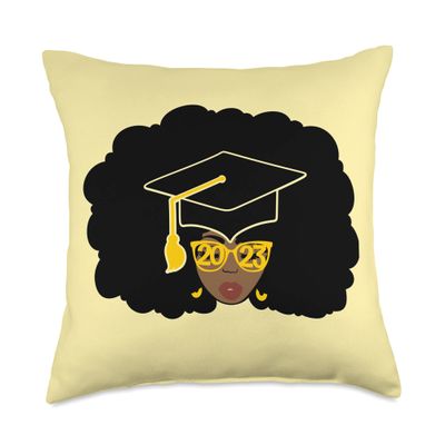 2023 Black Woman Senior College Graduate Smart Black Robes Throw Pillow