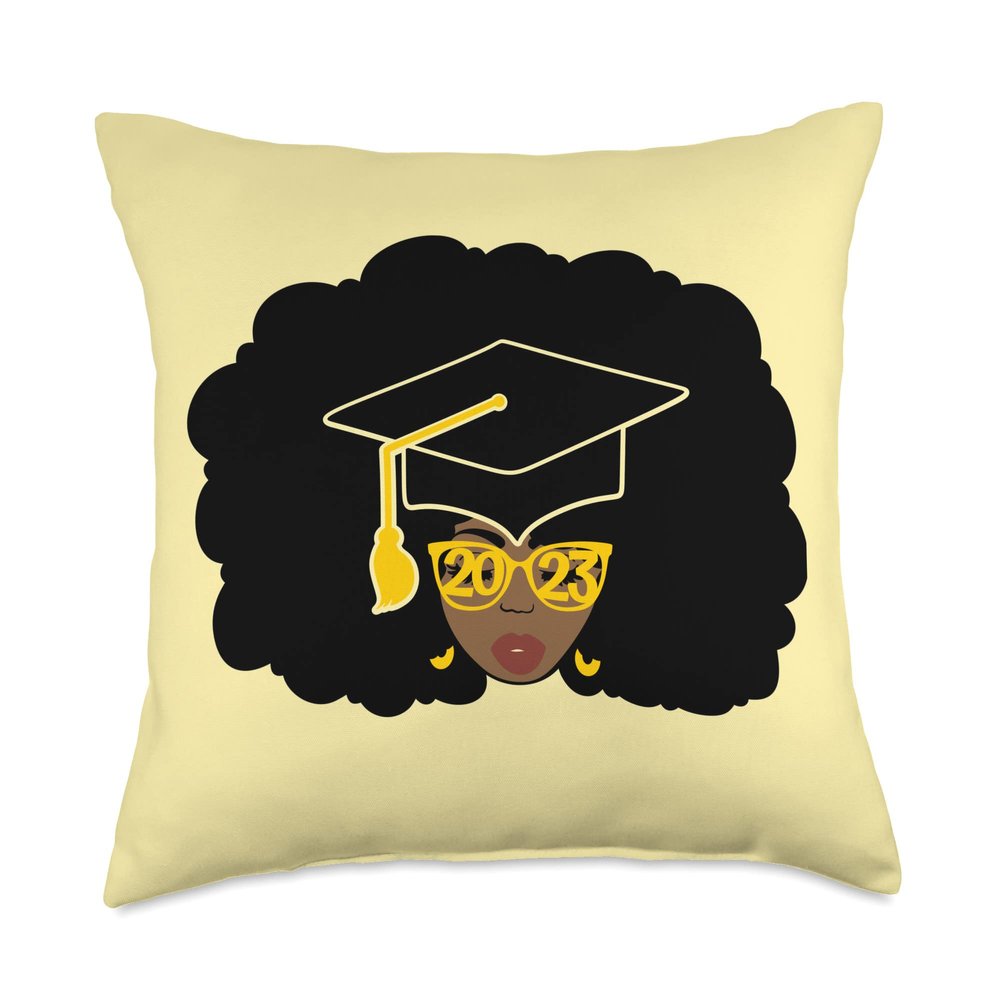 2023 Black Woman Senior College Graduate Smart Black Robes Throw Pillow