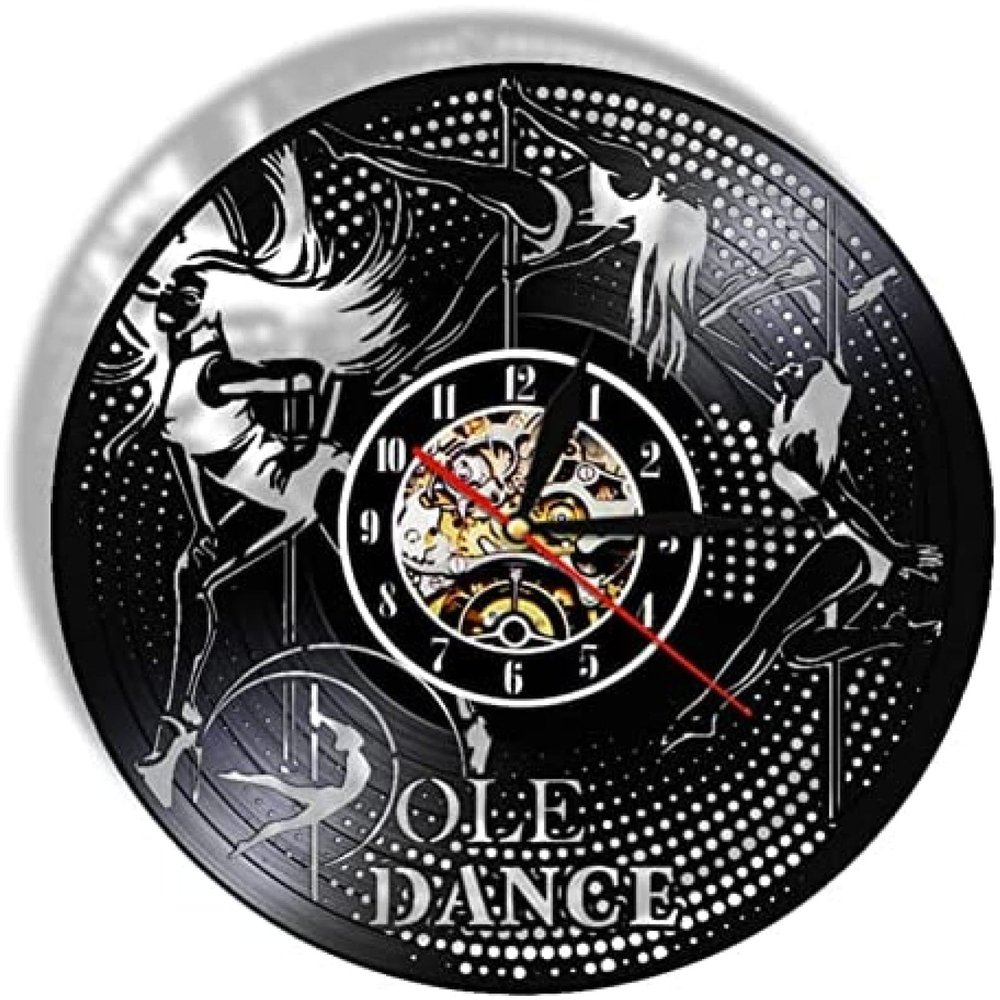 Music Vinyl Wall Clock 12Inch Pole Dance Vinyl Record Wall Clock Club Decor Modern Clock Skip Steel Tube Dance Girls Stripper Watch Dancer Gift