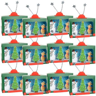 Jolly Multicolor 3D Groovy TV Christmas Scene Craft Kit - 6" x 2" x 7.25" (12 Sets) - Ideal for Christmas Parties and Classroom Activities