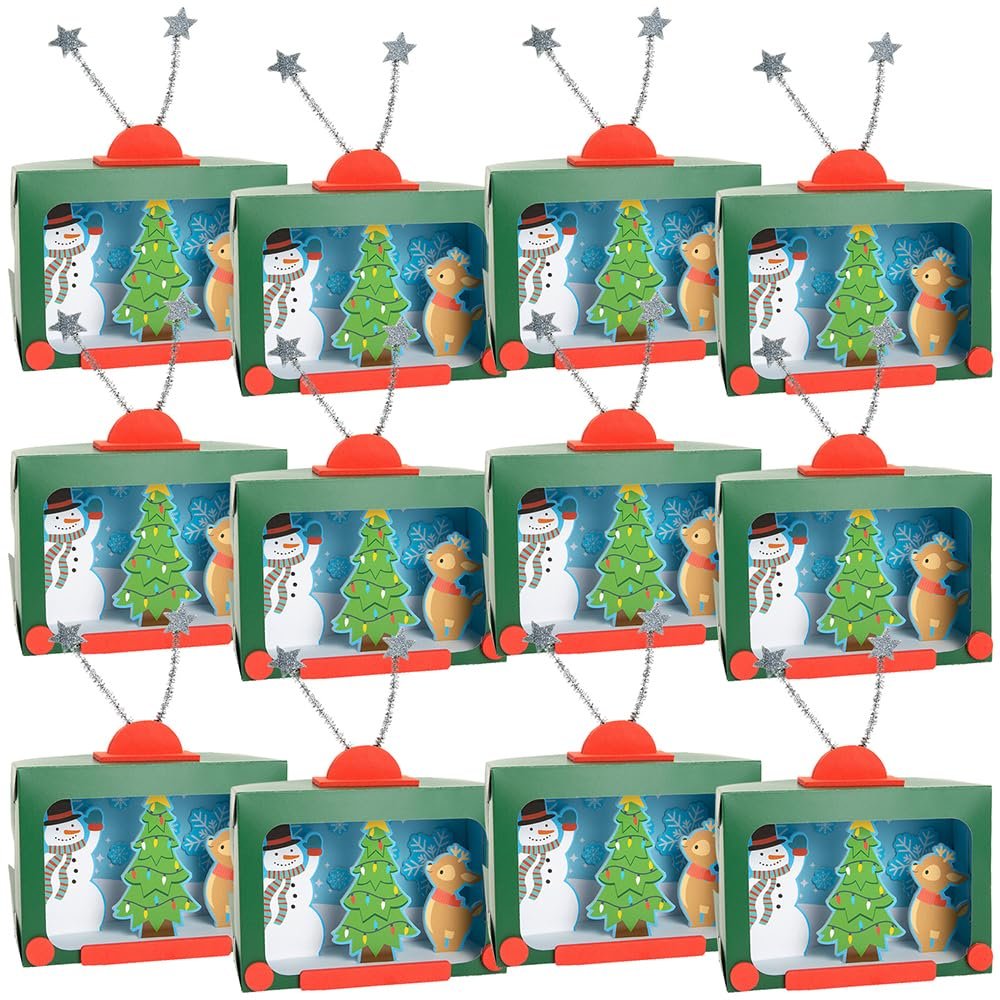 Jolly Multicolor 3D Groovy TV Christmas Scene Craft Kit - 6" x 2" x 7.25" (12 Sets) - Ideal for Christmas Parties and Classroom Activities