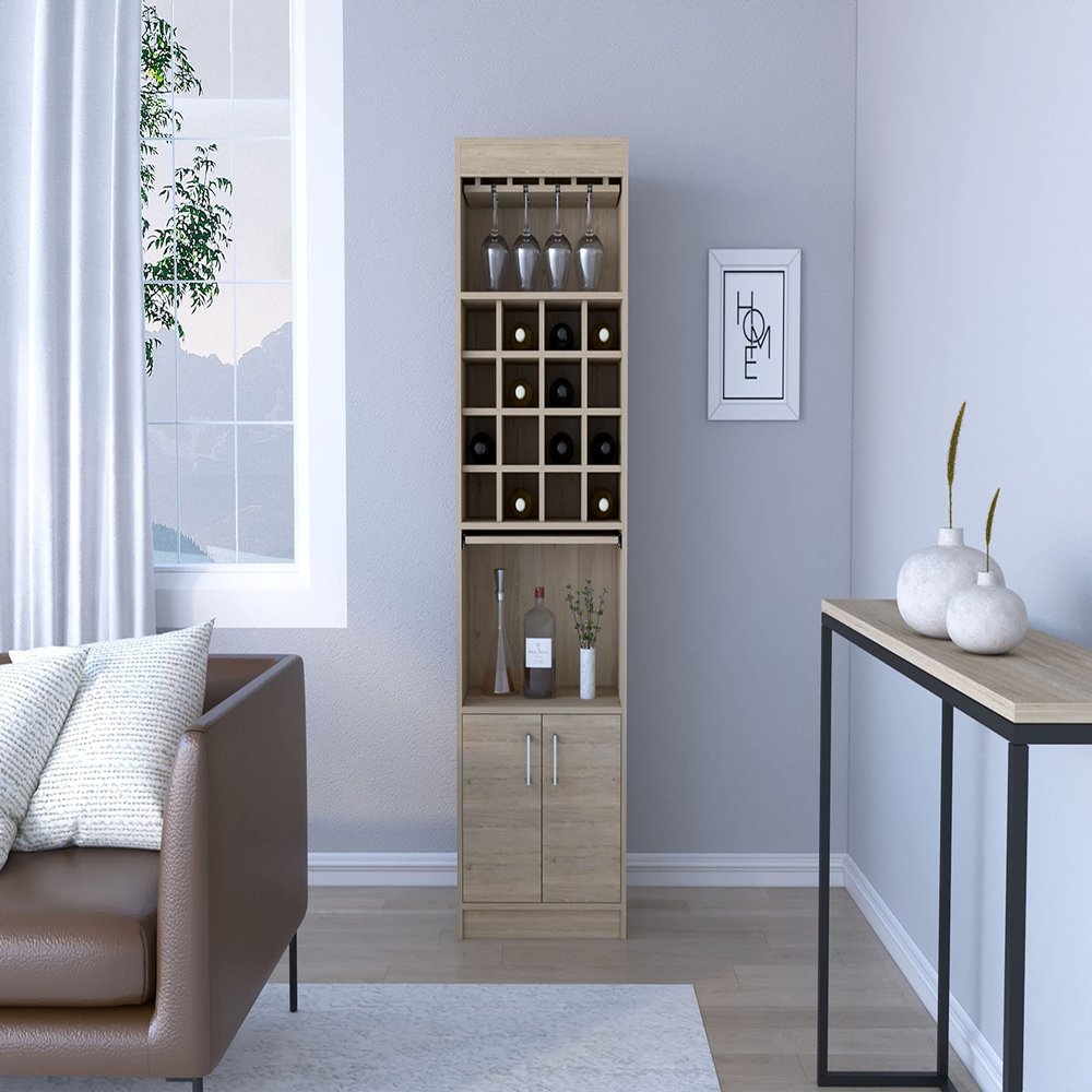Bar Cabinet Atanasio, Rack, 16 Wine Cubbies - Light Pine