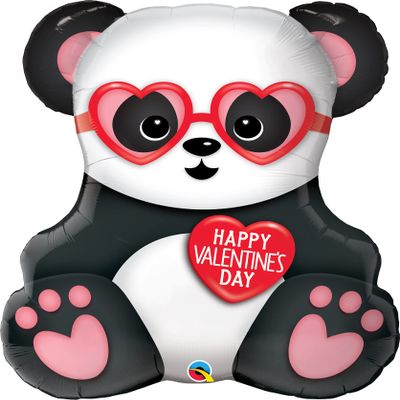 Qualatex 32" Happy Valentine's Day Panda Bear Party Decoration Supply Mylar Foil Helium Balloon - Pack of 1
