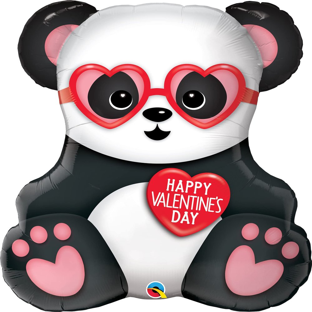 Qualatex 32" Happy Valentine's Day Panda Bear Party Decoration Supply Mylar Foil Helium Balloon - Pack of 1