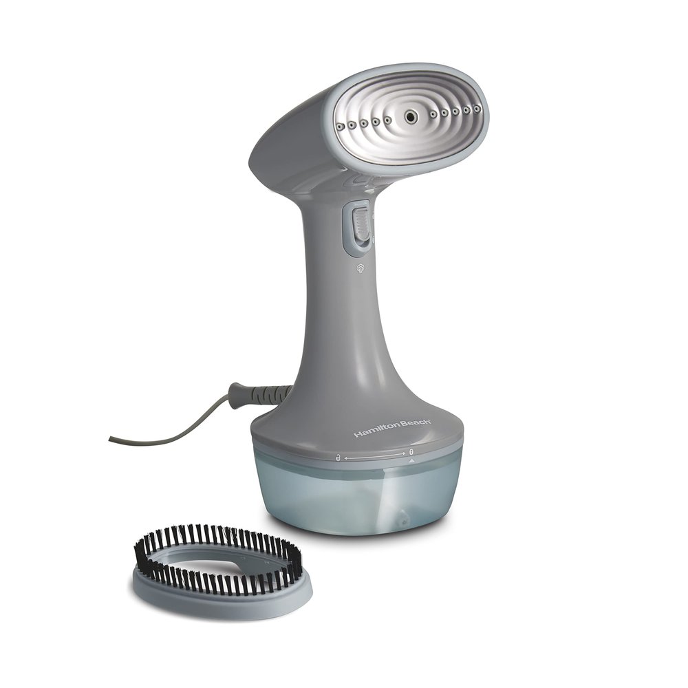 Hamilton Beach Handheld Garment Steamer for Clothes, Fabric and Drapes,1200 Watts, 400ml Water Tank, 20 Minutes of Continuous Steam, Vacation Essentials, Gray & Blue (11557)
