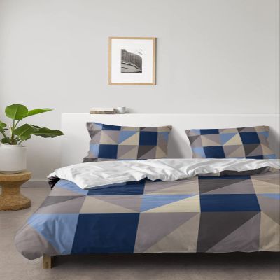 4 Piece Full Abstract Color Blocks Triangle Breathable Comforter Covers Ultra Soft Bed Sheet with Decoretive 2 Pillow Shams Bedding Collection Sets Blue Khaki Brown