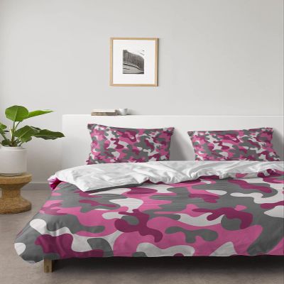 4 Piece California King Abstract Pink Grey Camouflage Breathable Comforter Covers Ultra Soft Bed Sheet with Decoretive 2 Pillow Shams Bedding Collection Sets Army Jungle Camo Art