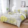 4 Piece Full Nature Yellow White Chrysanthemum Flower Breathable Comforter Covers Ultra Soft Bed Sheet with Decoretive 2 Pillow Shams Bedding Collection Sets Abstract Floral Grey view 3