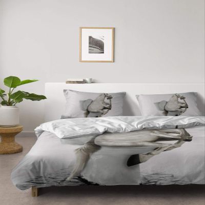 4 Piece Full Thinking Animals Horse Sitting on Toilet Breathable Comforter Covers Ultra Soft Bed Sheet with Decoretive 2 Pillow Shams Bedding Collection Sets Bath Theme Grey Art