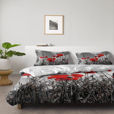 4 Piece Full Wild Poppy Flower Abstract Blossom Flower Breathable Comforter Covers Ultra Soft Bed Sheet with Decoretive 2 Pillow Shams Bedding Collection Sets Nature Blooming Floral