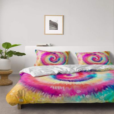 4 Piece Full Tie Dye Rainbow Colorful Art Breathable Comforter Covers Ultra Soft Bed Sheet with Decoretive 2 Pillow Shams Bedding Collection Sets Spiral Watercolor Abstract