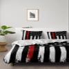 4 Piece Full American Red Line Flag Law Enforcement Breathable Comforter Covers Ultra Soft Bed Sheet with Decoretive 2 Pillow Shams Bedding Collection Sets White Stars Striped on Black view 1