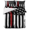 4 Piece Full American Red Line Flag Law Enforcement Breathable Comforter Covers Ultra Soft Bed Sheet with Decoretive 2 Pillow Shams Bedding Collection Sets White Stars Striped on Black view 2