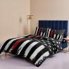 4 Piece Full American Red Line Flag Law Enforcement Breathable Comforter Covers Ultra Soft Bed Sheet with Decoretive 2 Pillow Shams Bedding Collection Sets White Stars Striped on Black view 4